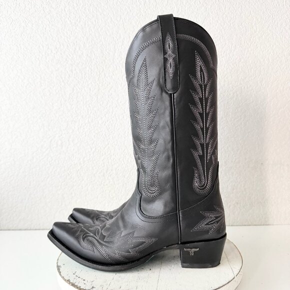 Lane LEXINGTON Womens Cowboy Boots 10 Black Western Cowgirl Mid Calf Pointed Toe - Picture 4 of 11